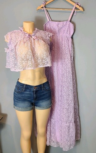 Vtg 70s maxi dress lace - 70s,