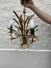 A VINTAGE TOLEWARE CHANDELIER, GOLD TOLE WHEATSHEAF CEILING LIGHT