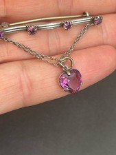 Charles Horner Antique Sterling Silver Amethyst Paste Heart Bar Brooch