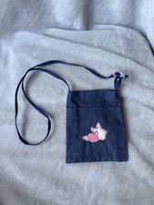 Denim Winnie The Pooh Piglet Embroidered Crossbody Pouch Bag By Ann Mitchell