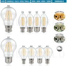 LED Dimmable GLS Candle Golf Bayonet Screw B22 E27 Bulbs 40W 60W 100W SES E14 A+