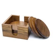 Wooden Round Coasters Set of 6 Acacia Wood for Drinks, Coffee & Tea Home Dinning