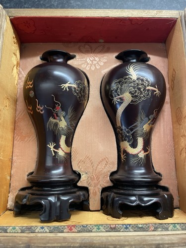 Pair chinese wooden vases with - chinese,