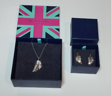 DOWER & HALL FEATHER NECKLACE & DROP EARRINGS STERLING SILVER