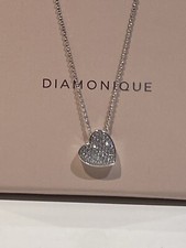 QVC 925 Sterling Silver & Diamonique Pave Set Heart Pendant Necklace