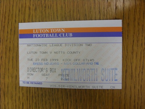 1999 ticket luton town - 23/02/1999, ticket: