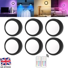 6Pcs RGBW LED Closet Lights Dimmable Remote Under Cabinet Puck Light for Bedroom