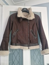Ladies Red Herring Faux Sheepskin Biker Jacket Uk 12