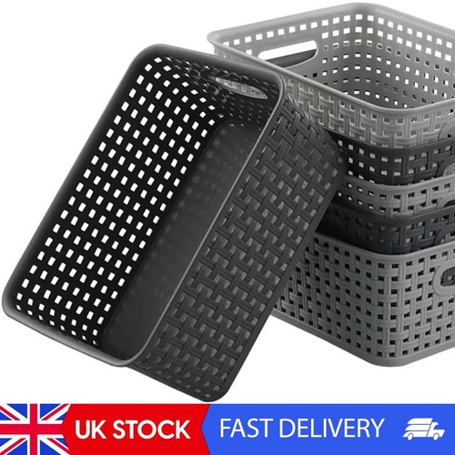 Grey plastic weave basket - plastic, basket,