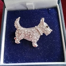 Cute Silver Tone Clear Glass Rhinestone Scottie Terrier Dog BROOCH