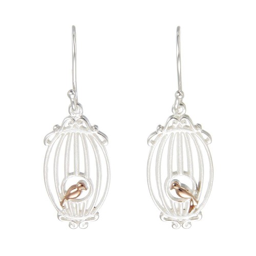 925 silver bird cage drop - silver,
