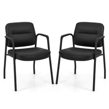 Waiting Room Chair No Wheels Set of 2 Upholstered PU Leather Meeting Chair