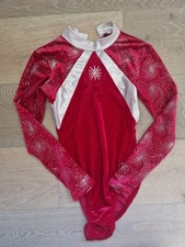 The zone gymnast long sleeved leoptard red silver GB 32" age 11 12