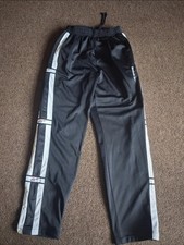 90's Reebok Essentials Black, White & Red Full Popper Tracksuit Bottoms - size S