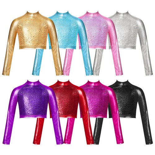 Girls shiny crop tops mock - girls,