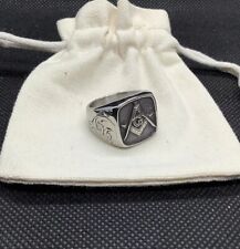Men’s Masonic Ring Freemasons Engraved Silver Masonry Master Mason Signet Gift U