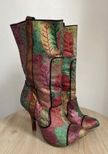 ? IRREGULAR CHOICE Rare Multicolour Leaf Print High Heel Boots Size 38 UK 5