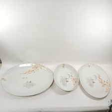 Kutani China Oval Serving Plates x2 & Shallow Bowl White Tableware Japan