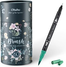Ohuhu Colouring Pens, 60 Dual Tip Brush Pens Felt Tip Pens Art Markers with Fin
