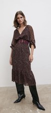 ZARA Purple Printed Long Dress W/Belt Size: S