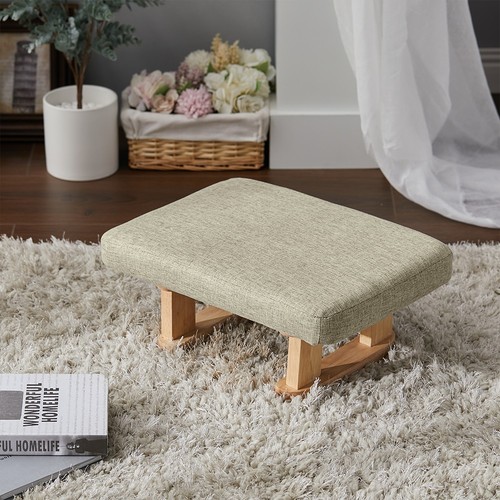 Khaki linen low footstool - khaki,