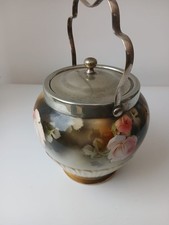 Dixonian Rose Ceramic Biscuit Barrel 1910s, pale pink & cream with blush roses