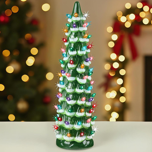 Pre lit ceramic christmas - pre-lit, 21"