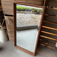MCM Clark Eaton Float Bevelled Glass Teak Framed Mirror Portrait Landscape 25"