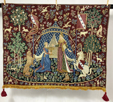 Vintage French Lady Unicorn Medieval Scene Wall Hanging Tapestry 125x100 cm