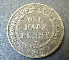 1915 Half Penny Australian PreDecimal Coin Ungraded (Lot 1645)