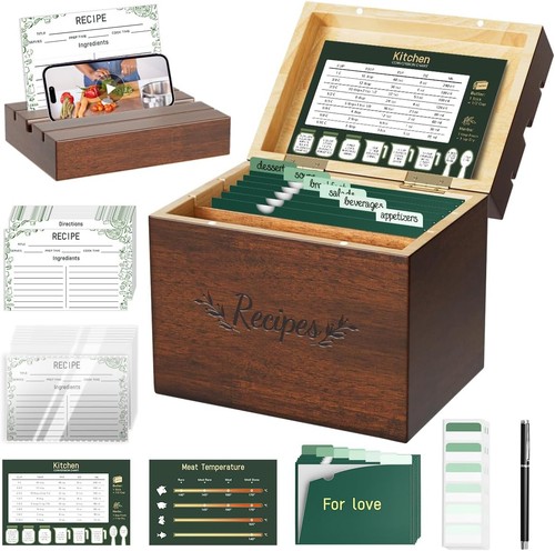 Wooden recipe box - recipe,