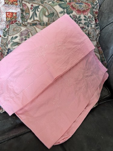 Pair antique pink linen - , floral