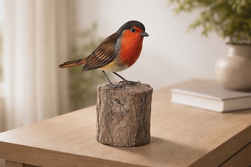 Robin carved wood - robin,