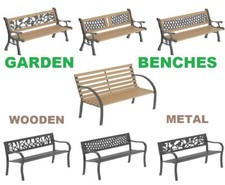 Wooden Metal Outdoor 3 Seater Garden Benches Park Seating Patio Furniture