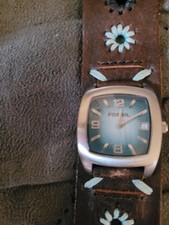 Fossil Ladies Watch With Thick Leather Band. Has Glow In The Dark Hands And...