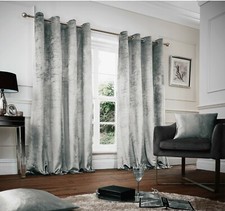 Crushed Velvet Curtains PAIR of Eyelet Ring Top Fully Lined Ready Made Thick