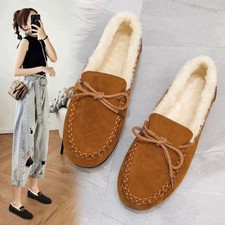 Womens Moccasin Slippers Loafers Faux Suede Warm Fleece Lined Outdoor Winter