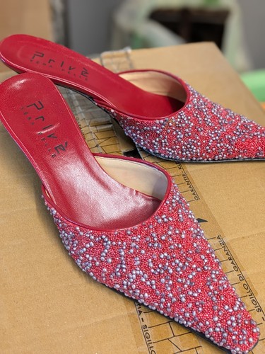 Cerise pink beaded mules size - pink,