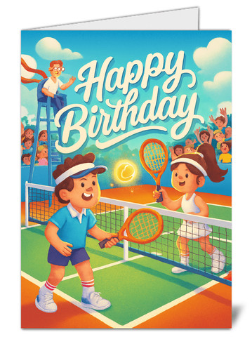Cartoon tennis court birthday - tennis,