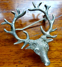antique Victorian Scottish SILVER stag deer posy holder brooch c pin -719
