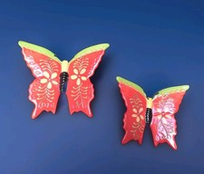 VINTAGE CERAMIC BUTTERFLY WALL PLAQUES X2 RETRO WALL DISPLAY HAND PAINTED SPAIN