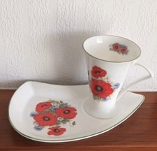 Lane End Pottery Fine Bone China Sandwich/biscuit Plate With Mug. Poppy Design