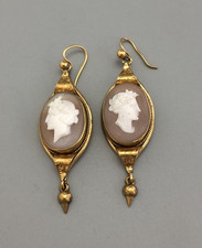Victorian Gilt Metal Cameo Earrings c1880 AHLZX
