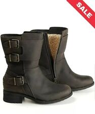 UGG ANKLE BOOTS UK 3.5 WOMENS WILCOX BUCKLE DARK BROWN LEATHER/WOOL RRP £159
