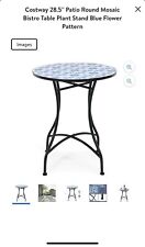 Costway 28.5'' Patio Round Mosaic Bistro Table Plant Stand Blue Flower Pattern