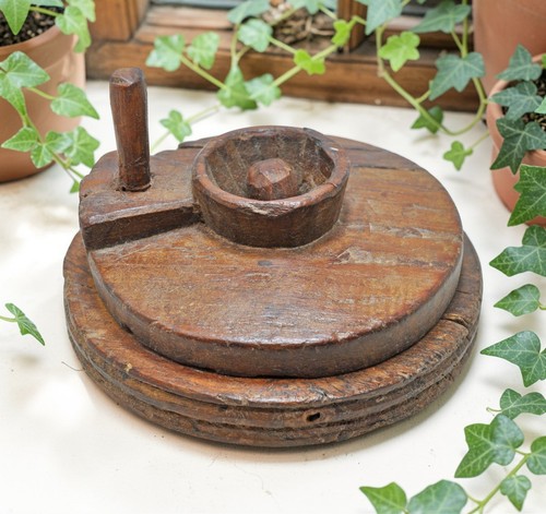 Antique wooden grain grinder - antique,