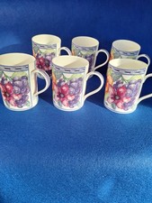 Set Of 6 Queens Fine Bone China FRESCO Coffee Tea Mugs Floral Pink Stripe Mint