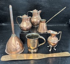 Antique Job Lot Of Copper Items Jugs, Tankard, Funnel  & More