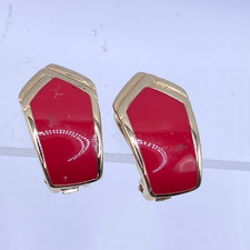 Jacques Vert red clip on earrings gold tone metal vintage costume jewellery