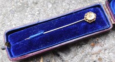 NO RESV c1890s 15ct Gold & Diamond Stick Tie Pin in Original Box Vintage Antique